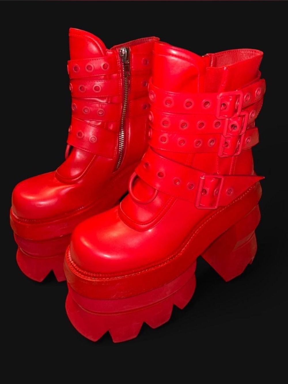Widow / Dolls Kill Cherry Red Chunky Platform Buckle Boots 🍒🔥